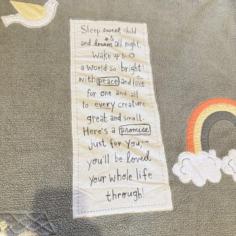Demdaco Grey Sherpa Noahs Ark Baby Blanket Rainbow Peace Stripe Reversible Plush